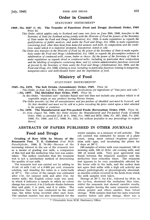 Ministry of Food.—statutory instruments