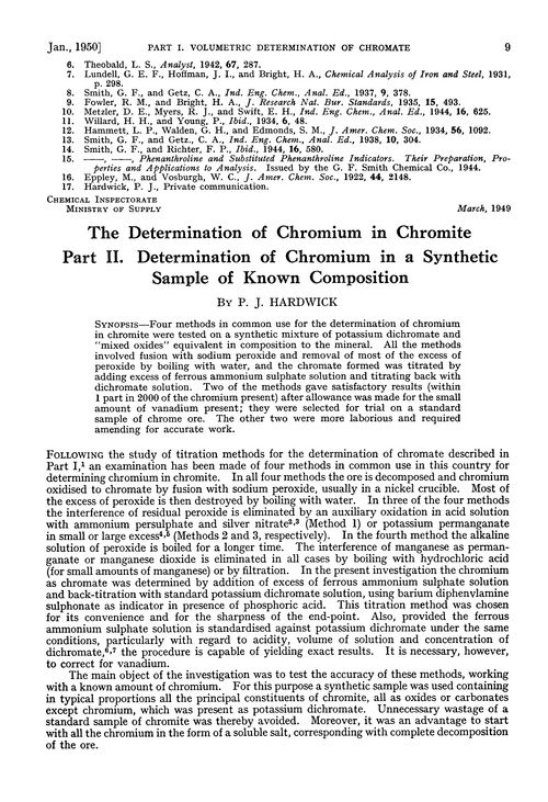 The determination of chromium in chromite. Part II. Determination of chromium in a synthetic sample of known composition