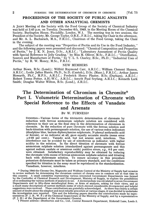 The determination of chromium in chromite. Part I. Volumetric determination of chromate with special reference to the effects of vanadate and arsenate