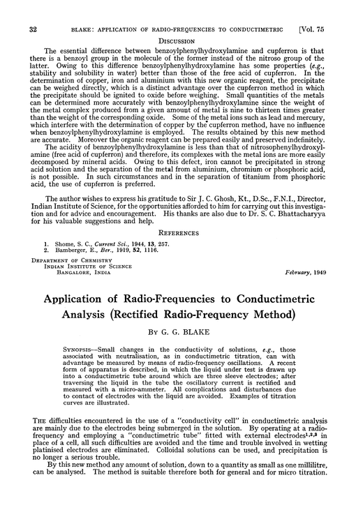 Application of radio-frequencies to conductimetric analysis (rectified radio-frequency method)
