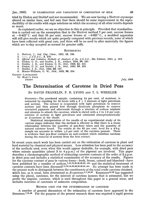 The determination of carotene in dried peas