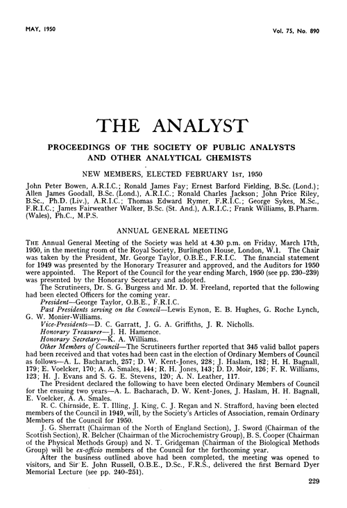 Proceedings of the Society of Public Analysts and other Analytical Chemists