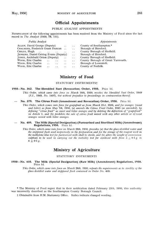 Ministry of Food.—statutory instruments