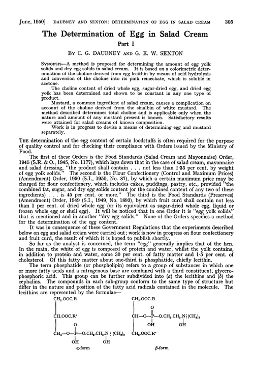 The determination of egg in salad cream. Part I