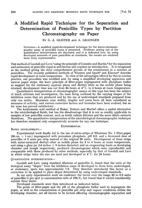 A modified rapid technique for the separation and determination of penicillin types by partition chromatography on paper