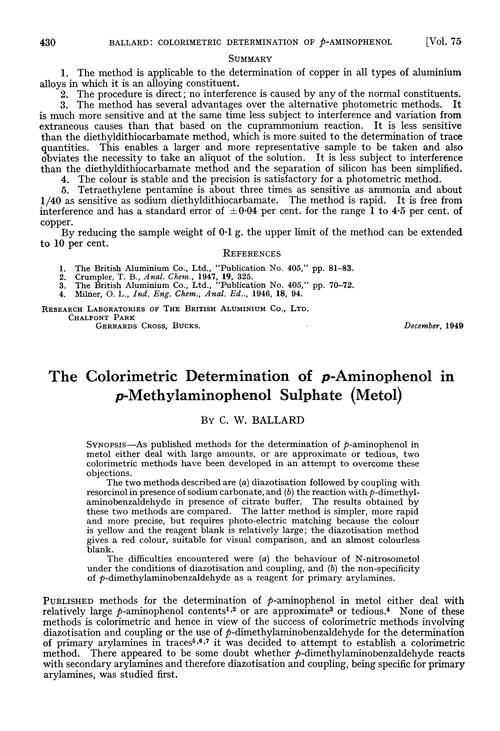 The colorimetric determination of p-aminophenol in p-methylaminophenol sulphate (metol)