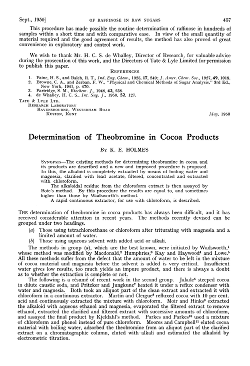 Determination of theobromine in cocoa products