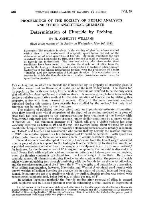 Determination of fluoride by etching
