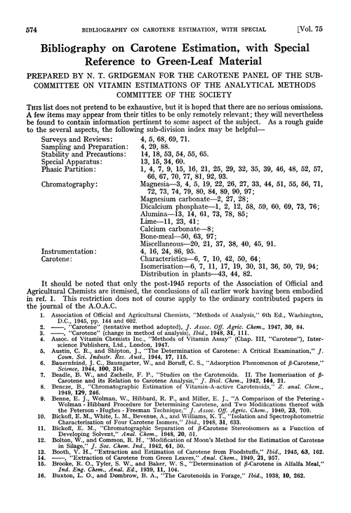 Bibliography on carotene estimation, with special reference to green-leaf material