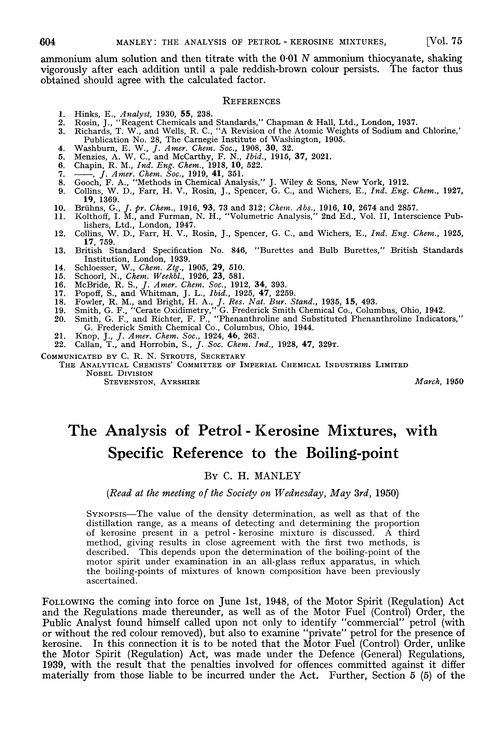 The analysis of petrol-kerosine mixtures, with specific reference to the boiling-point