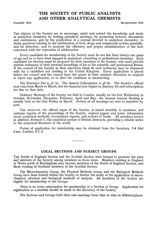 The Society of Public Analysts and other Analytical Chemists