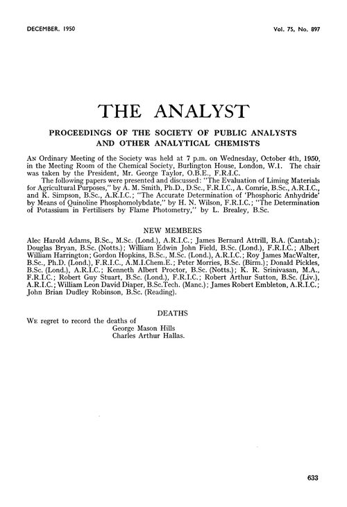 Proceedings of the Society of Public Analysts and other Analytical Chemists