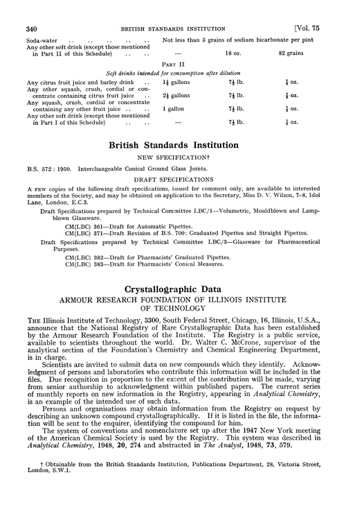 Crystallographic data. Armour Research Foundation of Illinois Institute