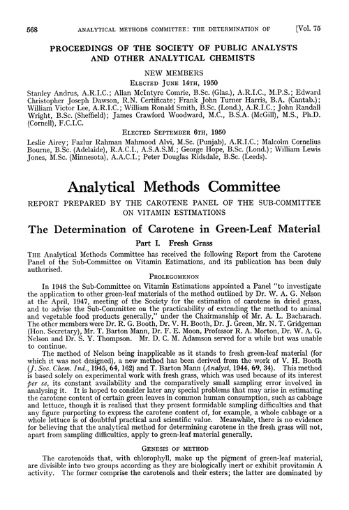 The determination of carotene in green-leaf material. Part I. Fresh grass