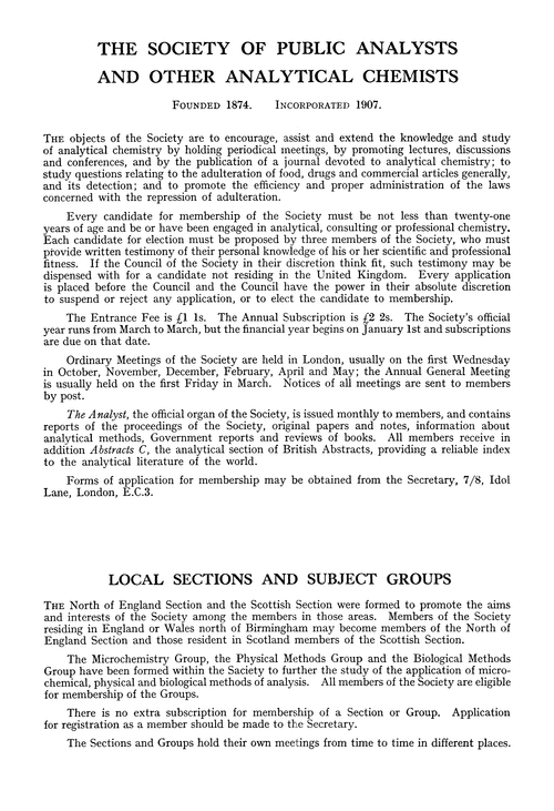 The Society of Public Analysts and other Analytical Chemists