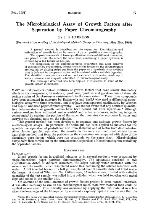 The Microbiological Assay Of Growth Factors After Separation By Paper Chromatography Analyst Rsc Publishing