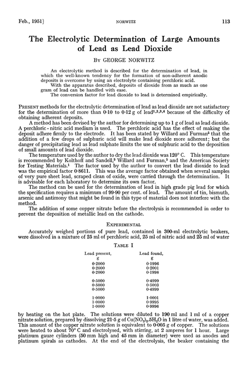 The electrolytic determination of large amounts of lead as lead dioxide