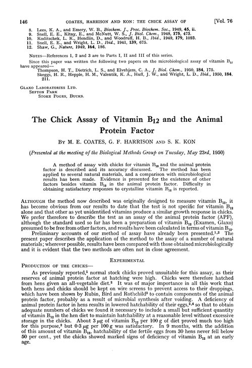 The assay of vitamin B12. The chick assay of vitamin B12 and the animal protein factor12 and the animal protein factor