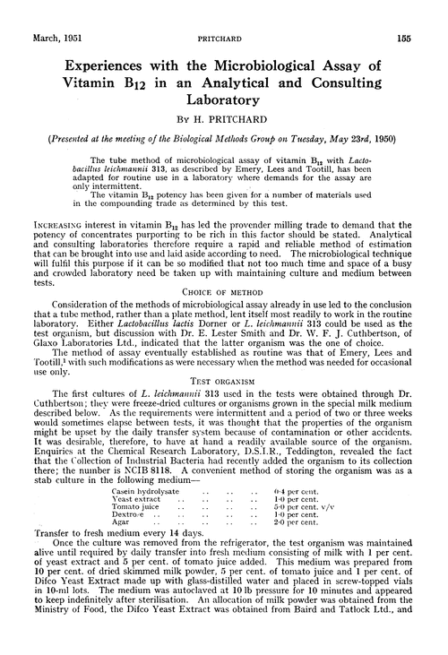 The assay of vitamin B12. Experiences with the microbiological assay of vitamin B12 in an analytical and consulting laboratory