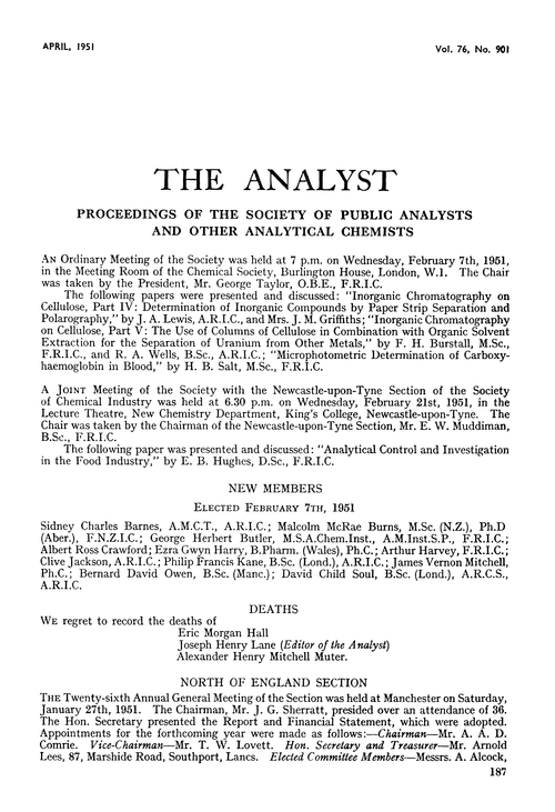 Proceedings of the Society of Public Analysts and other Analytical Chemists