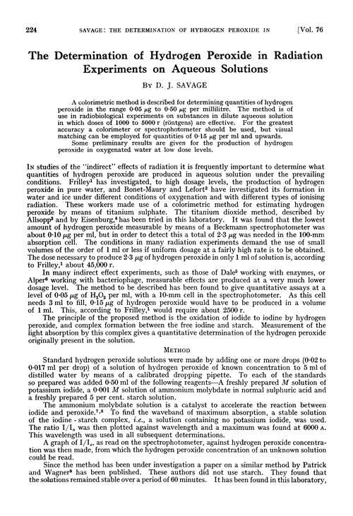 The determination of hydrogen peroxide in radiation experiments on aqueous solutions