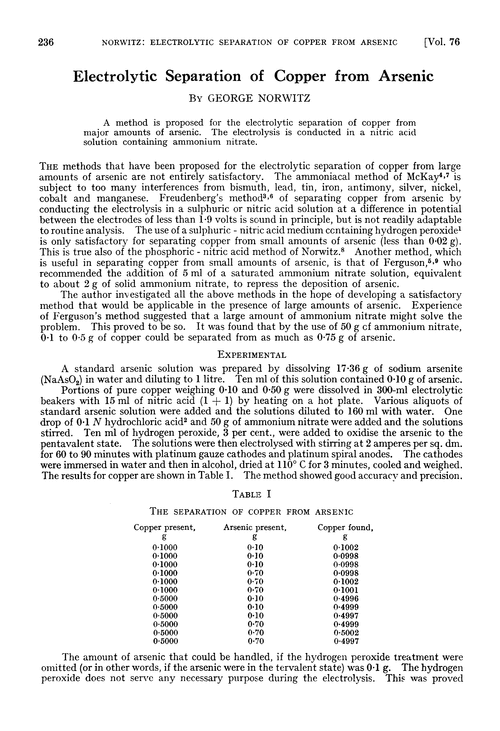 Electrolytic separation of copper from arsenic