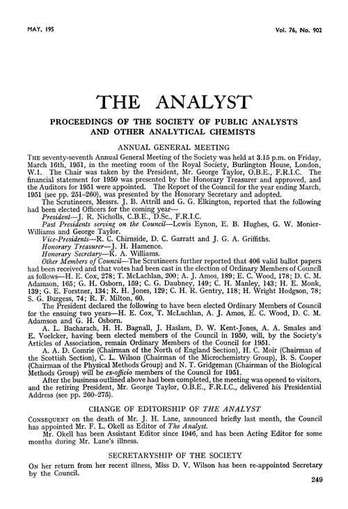 Proceedings of the Society of Public Analysts and other Analytical Chemists