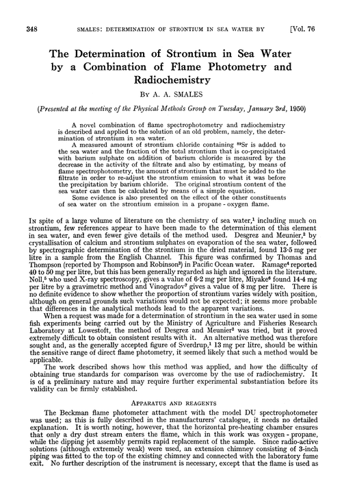 The determination of strontium in sea water by a combination of flame photometry and radiochemistry
