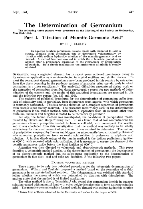 The determination of germanium