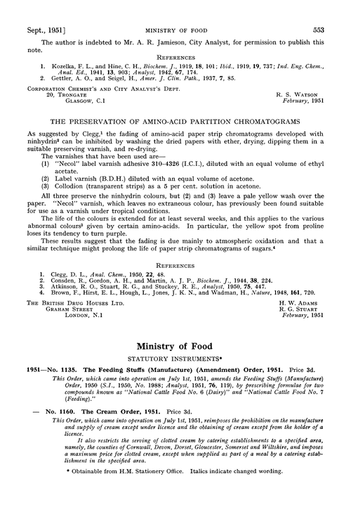 Ministry of Food.—statutory instruments