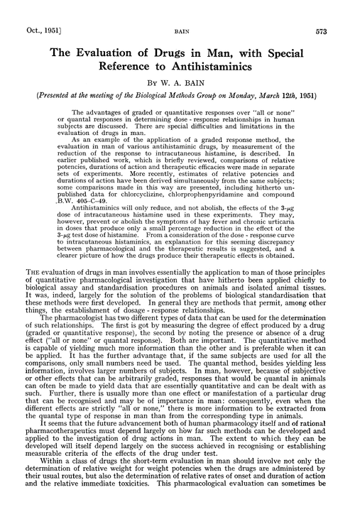 The evaluation of drugs in man, with special reference to antihistaminics