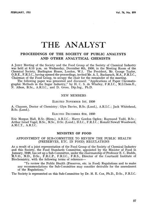 Ministry of Food.—appointment of Sub-Committee to review the Public Health (Preserves, etc. in Food) Regulations