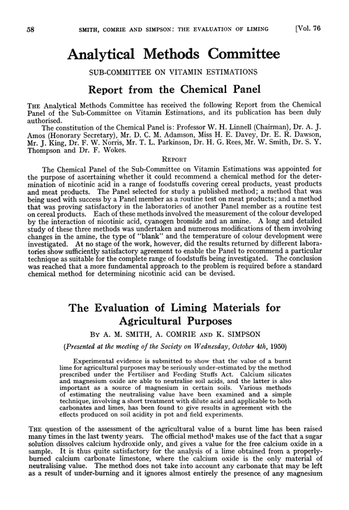 Report from the Chemical Panel