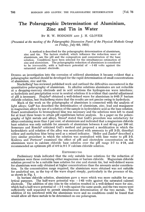 The polarographic determination of aluminium, zinc and tin in water