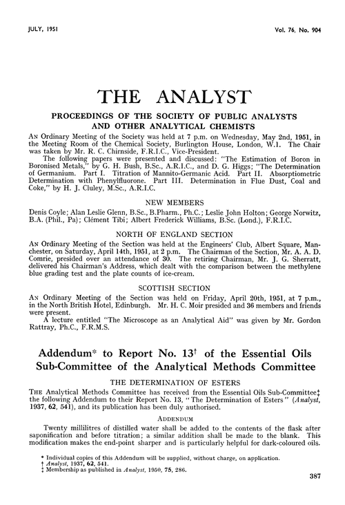 Proceedings of the Society of Public Analysts and other Analytical Chemists