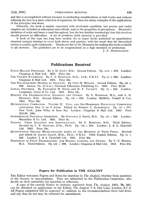 Papers for Publication in The Analyst