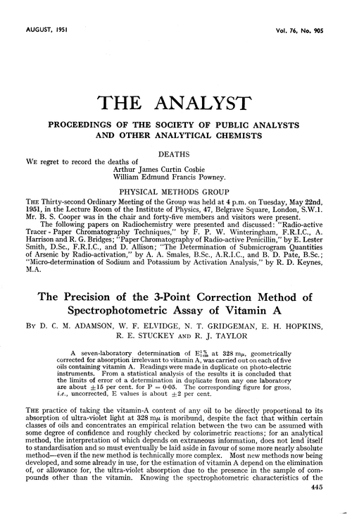 The precision of the 3-point correction method of spectrophotometric assay of vitamin A