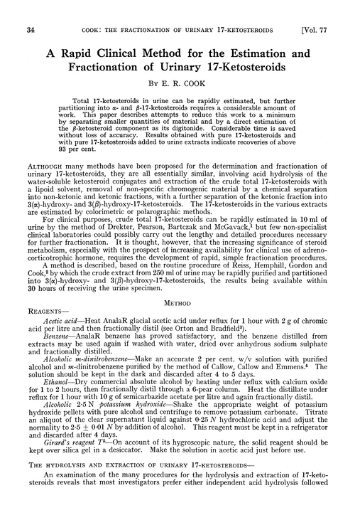 A rapid clinical method for the estimation and fractionation of urinary 17-ketosteroids