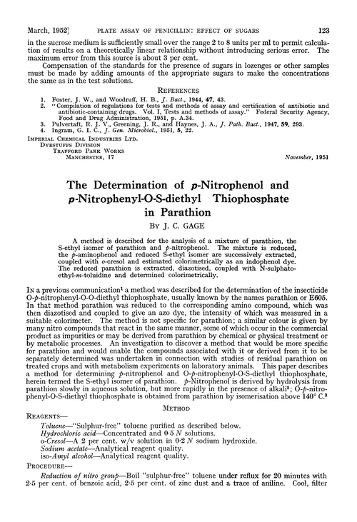 The determination of p-nitrophenol and p-nitrophenyl-O-S-diethyl thiophosphate in parathion