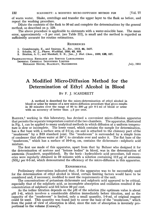 A modified micro-diffusion method for the determination of ethyl alcohol in blood