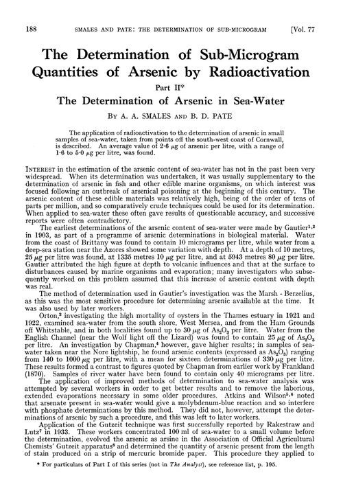 The determination of sub-microgram quantities of arsenic by radioactivation. Part II. The determination of arsenic in sea-water