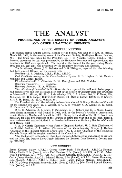 Proceedings of the Society of Public Analysts and other Analytical Chemists