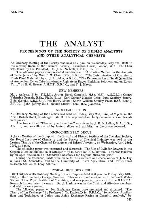 Proceedings of the Society of Public Analysts and other Analytical Chemists