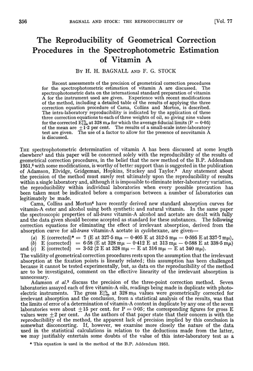 The reproducibility of geometrical correction procedures in the spectrophotometric estimation of vitamin A