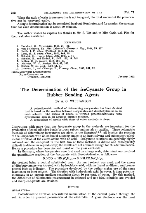 The determination of the isocyanate group in rubber bonding agents