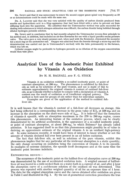 Analytical use of the isosbestic point exhibited by vitamin A on oxidation