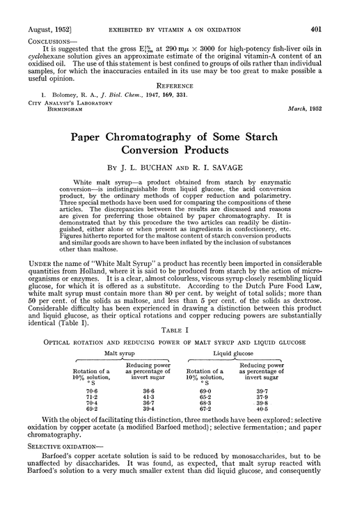 Paper chromatography of some starch conversion products