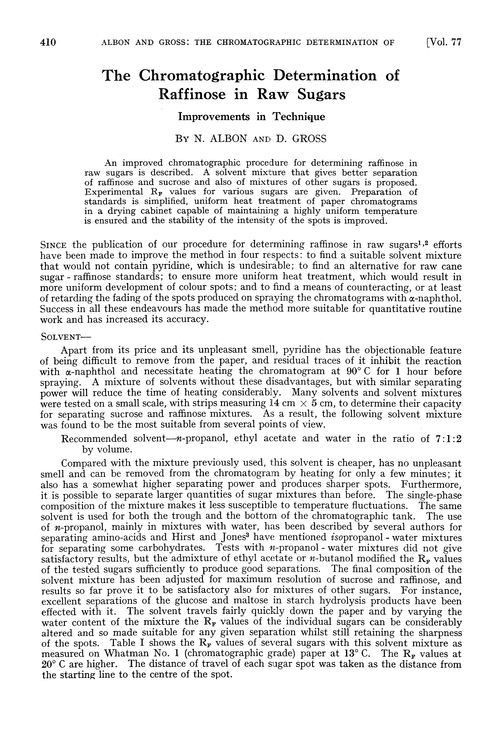 The chromatographic determination of raffinose in raw sugars. Improvements in technique