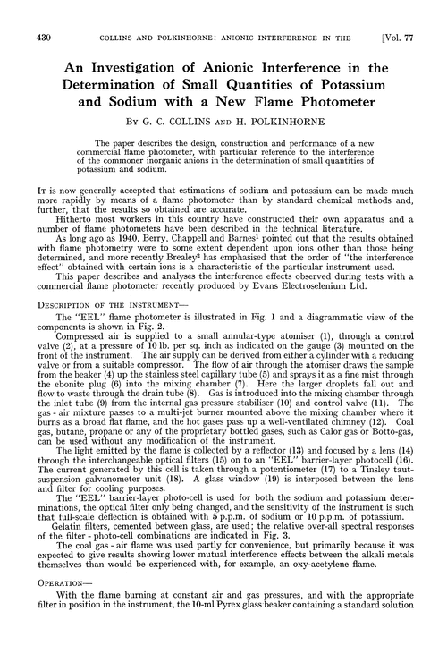 An investigation of anionic interference in the determination of small quantities of potassium and sodium with a new flame photometer