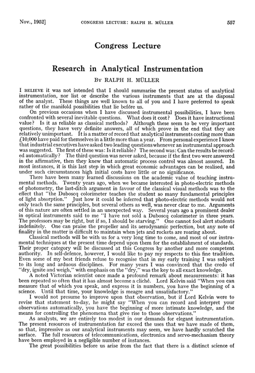Congress lecture. Research in analytical instrumentation Analyst (RSC